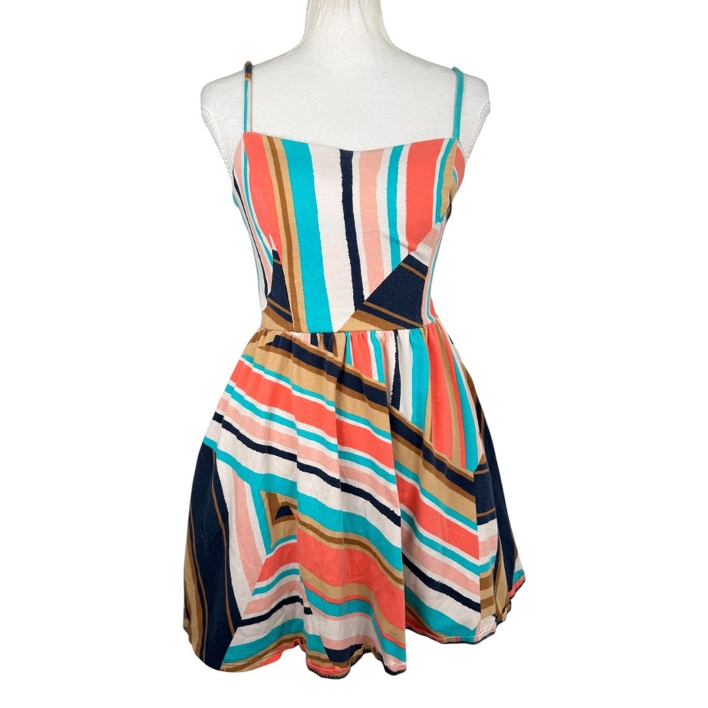 American Rag Striped Dress Womens S Multi Color Cotton Fit Flare Mini Sun Dress